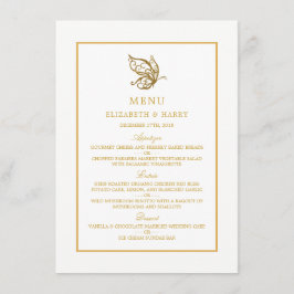 Menu Vintage Dourado de Casamento com Borboleta da