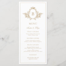 Menu Vintage Dourado e White Monographic Crest Wed
