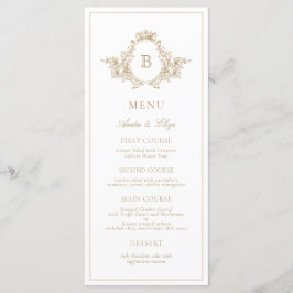 Menu Vintage Dourado e White Monographic Crest Wed