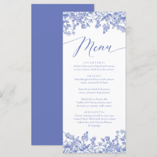 Menu Vintage Dusty Blue Floral Chinoiserie Botânica