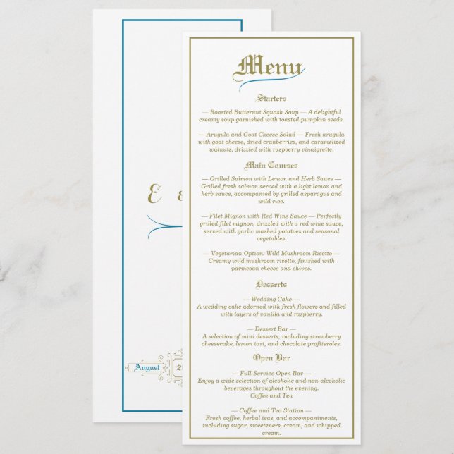 Menu Vintage Elegance Wedding (Frente/Verso)