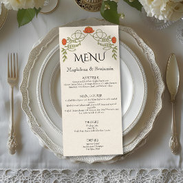 Menu Vintage Elegant Orange Art Nouveau Floral Wedding