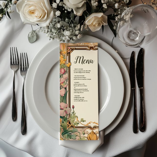 Menu Vintage Floral Art Nouveau Wedding (Criador carregado)