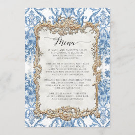 Menu Vintage Floral Barroco Rococo Azul Dourado