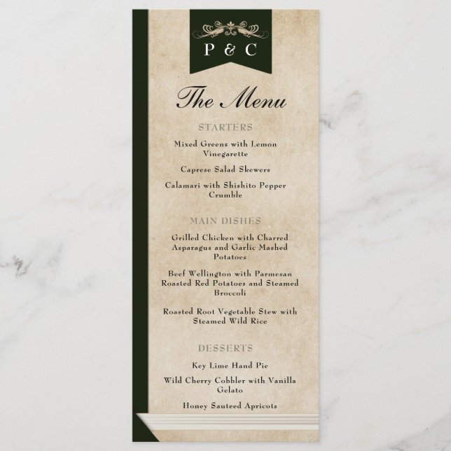 Menu Vintage Floral Biblioteca de Cobrir Casamento (Frente)