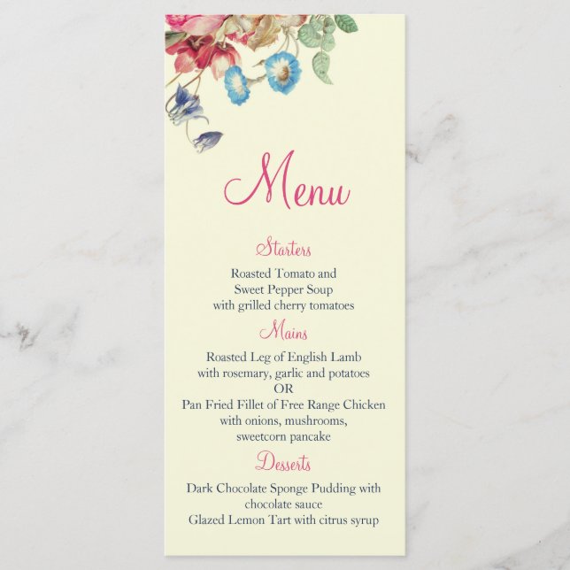 Menu Vintage Floral Romântico Casamento (Frente)