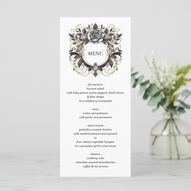 Menu Vintage Glam Floral Wedding (Em pé/Frente)