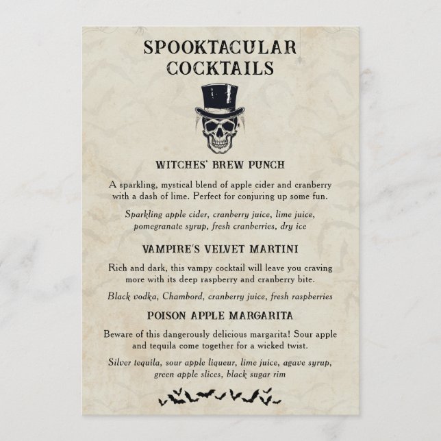 Menu Vintage Halloween Sinal Spooktacular Cocktail (Frente)