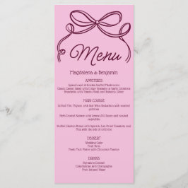 Menu Vintage Hand Drawn Burgundy Pink Retro Bow Wedding