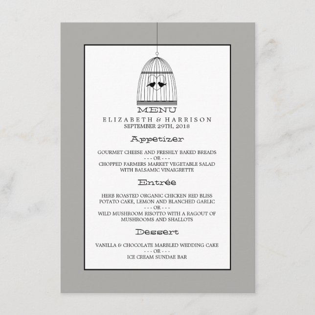 Menu Vintage Heart Birdcage (Frente)