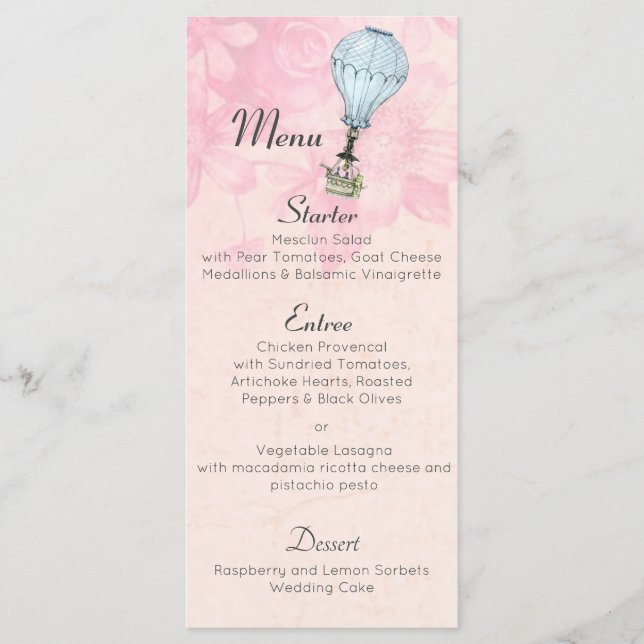 Menu Vintage Hot Air Balloon Weding (Frente)