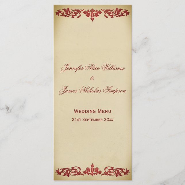 Menu Vintage Leaf Scroll no Burgundy (Frente)