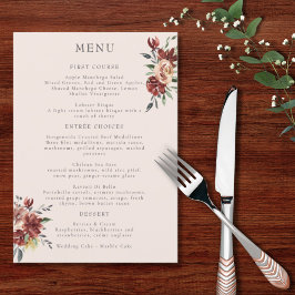 Menu Vintage Marsala Blush Pewter Floral