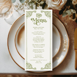 Menu Vintage Olive Green Antique Frame Janta de casamen