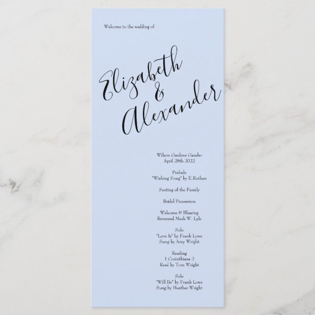 Menu Vintage Peach Rosa Casamento com Azul Claro (Frente)