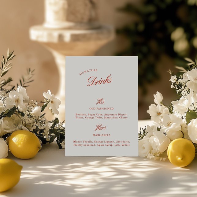 Menu Vintage Red & Ivory Wedding (Assinatura Beber (Signature Drinks Vintage Red & Ivory Wedding Menu)