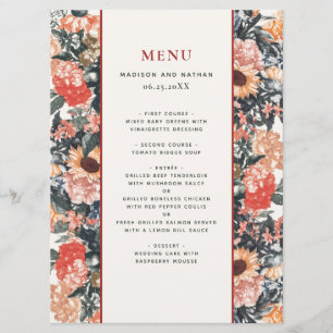 Menu Vintage Romantic Cottagecore Floral Weding