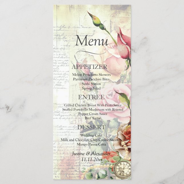 Menu Vintage Rosa Wedding (Frente)