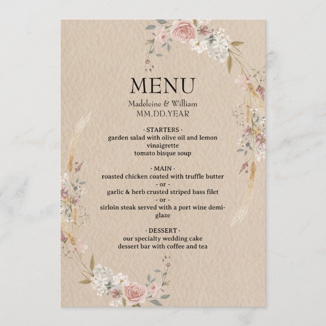 Menu Vintage Rustic Boho Wedding (Frente)