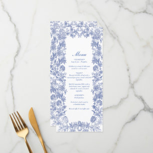 Menu Vintage Rustic French Blue Floral Casamento