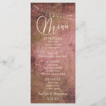 Vintage Rustic Pink/Burlap & Lights WedMenu