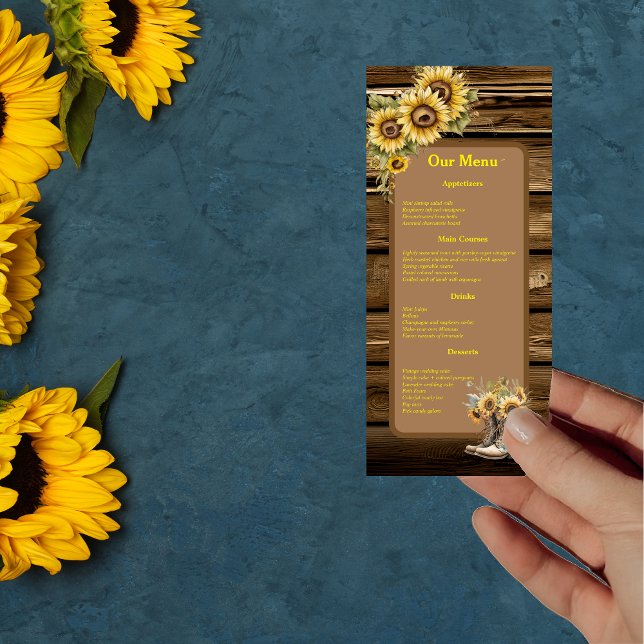 Menu Vintage Rustic Sunflower Janto Casamento País (Criador carregado)
