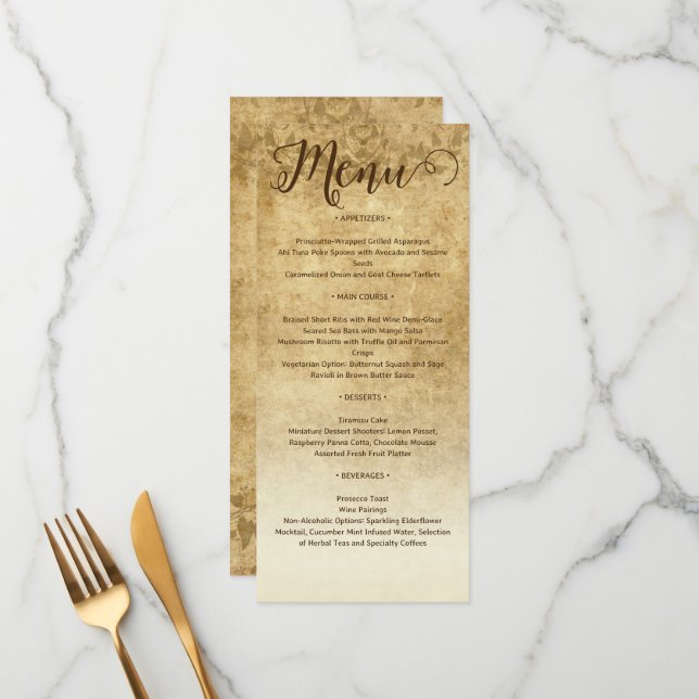 Menu Vintage rustic Wedde Noite Groom (Frente/Verso In Situ)