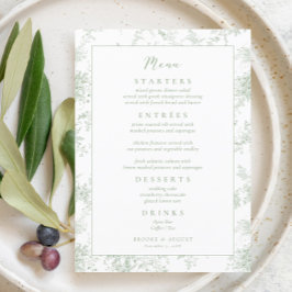 Menu Vintage Toile Green Wedding
