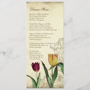 Menu Vintage Tulips Angel Wings Swirl Tea Manchado Verm