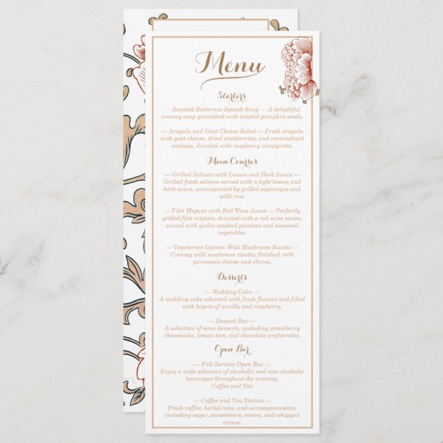 Menu Vintage Victorian Floral Wedding (Frente/Verso)