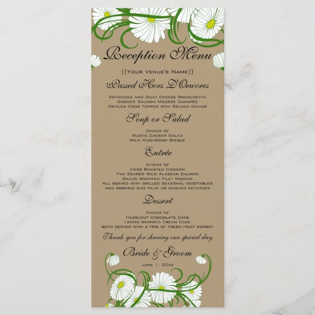 Menu Vintage White Gerber Daisy Flowers (Frente)