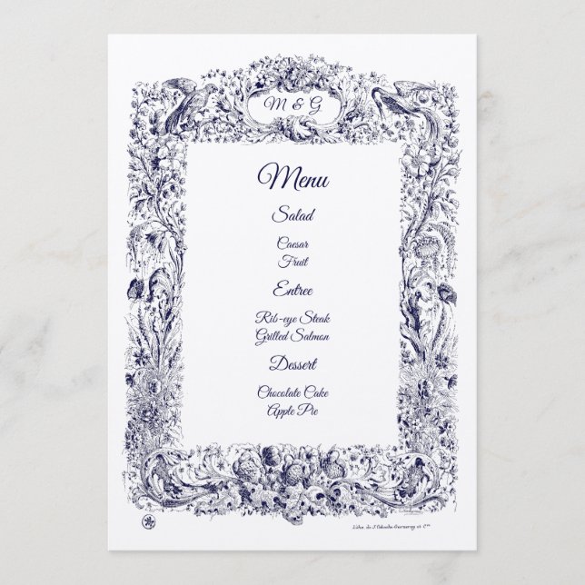 Menu Vintage Wildflower Birds & Butterflies Casamento (Frente)
