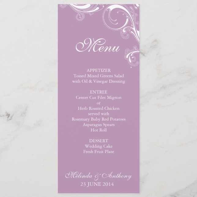 Menu Violet do Swirl de Filigree (Frente)