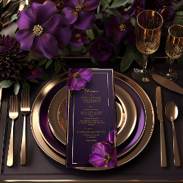 Menu Violetas Florais Roxas Luminosas Elegantes Casamen