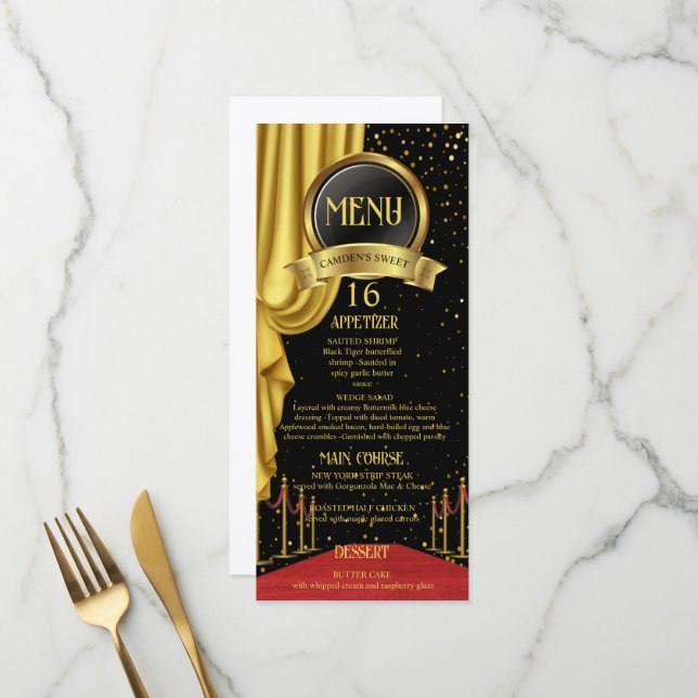 Menu VIP, aniversário com tapete vermelho, aniversário  (Frente/Verso In Situ)