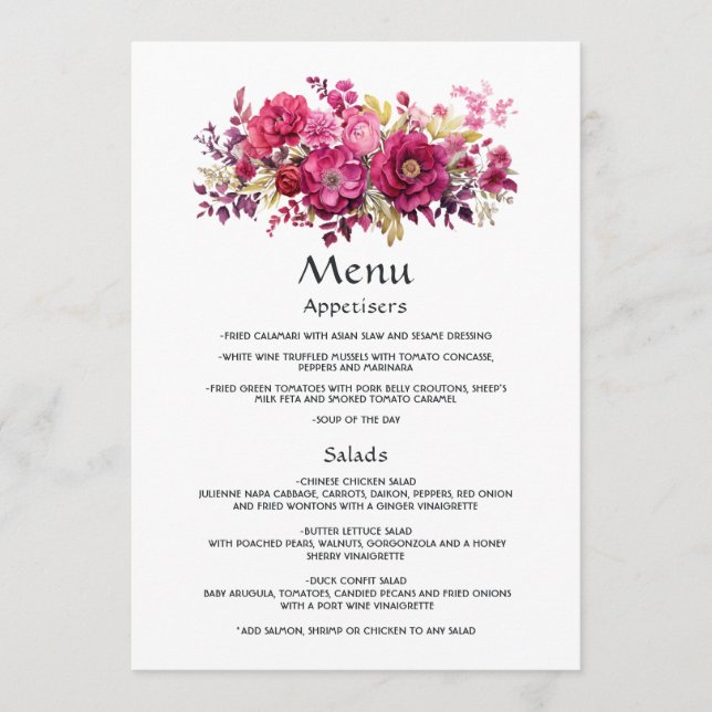 Menu Viva Magenta Floral Wedding (Frente)
