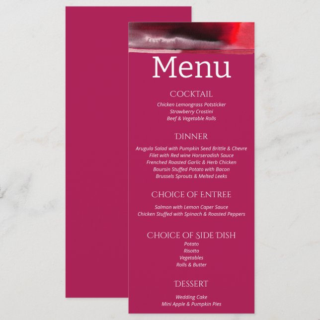 Menu Viva Magenta Modern Wedding (Frente/Verso)
