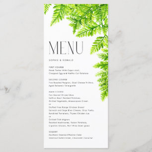 Menu Watercolor Chartreuse Green Fern Deixa Casamento