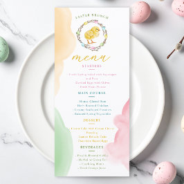 Menu Watercolor Chick And Pastel Wreath Easter Brunch