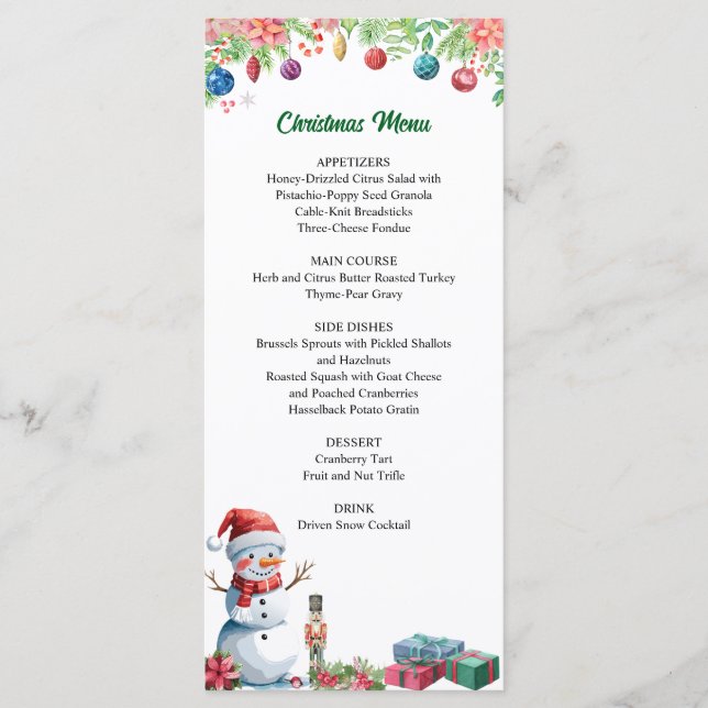 Menu Watercolor Christmas Holiday Party (Frente)