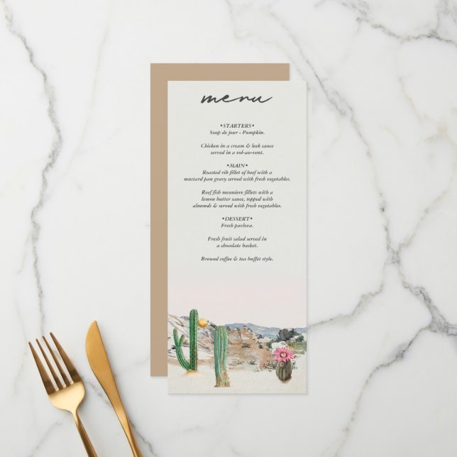 Menu Watercolor Desert Cactus Boho Wedding (Frente/Verso In Situ)
