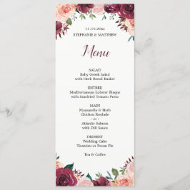 Menu Watercolor Floral Blush Burgundy Rosas Casamento