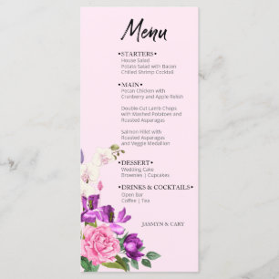 Menu Watercolor Floral Cor Rosa Violeta Branca Moderna