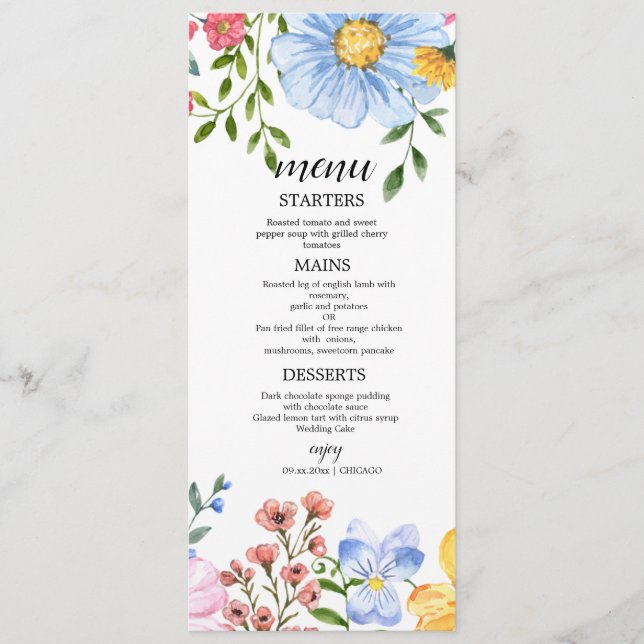 Menu Watercolor Floral Wedding (Frente)