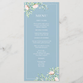 Menu Watercolor Greenery Peach Rosas Dusty Blue Weding