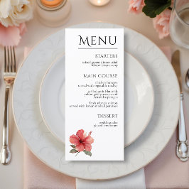 Menu Watercolor Hibiscus Flower Tropical Aloha Wedding 