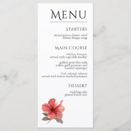 Menu Watercolor Hibiscus Flower Tropical Aloha Wedding