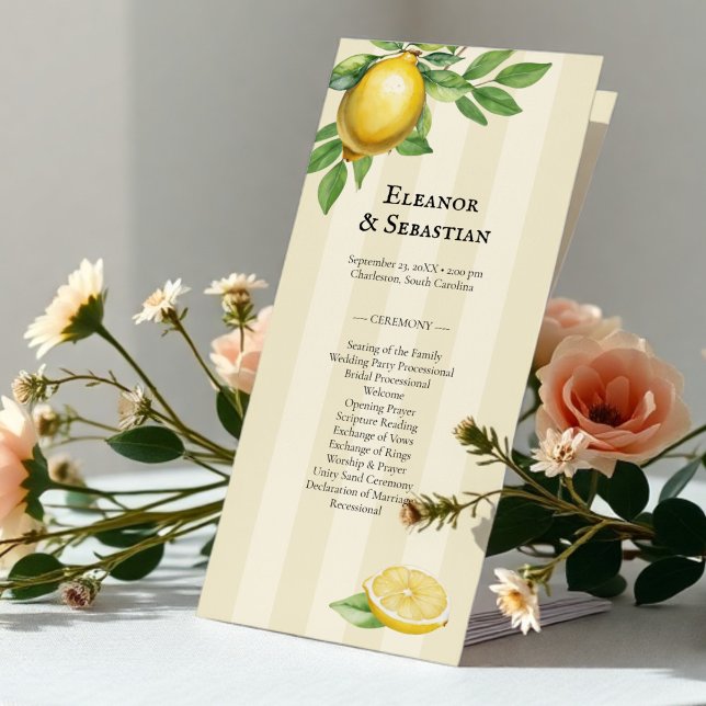 Menu Watercolor Lemon Citrus Rustic WedProgramme (Criador carregado)