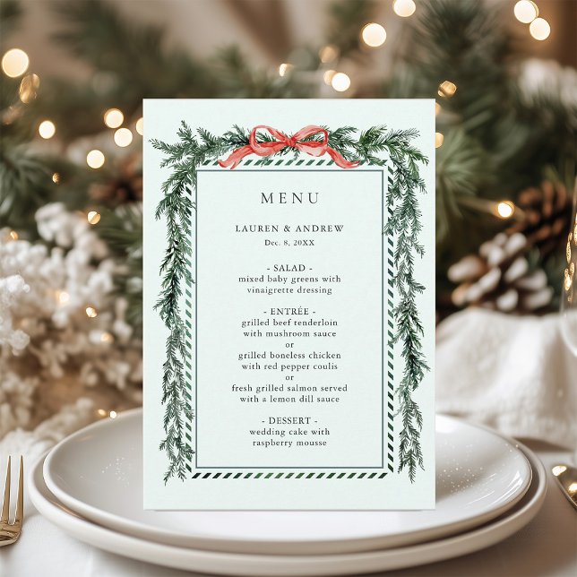 Menu Watercolor Pine Garland Wedding Mint Green (Criador carregado)