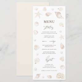 Menu Watercolor Seashells Pearls Beach Nautical Wedding